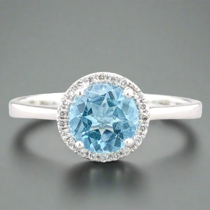 ladies engagement rings with crystal accents -14K W Gold 0.84ct Blue Topaz & 0.13cttw Diamond Halo Ring