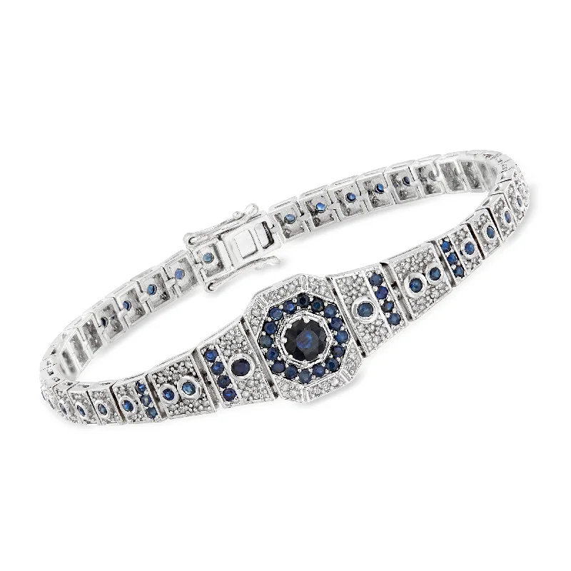 bracelets elegant gold tone -Ross-Simons Sapphire and . Diamond Bracelet in Sterling Silver