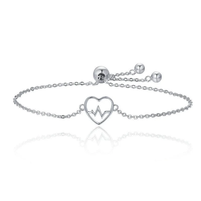 bracelets with star pendant -EKG Heartbeat ER Nurse Bolo Bracelet Sterling Silver