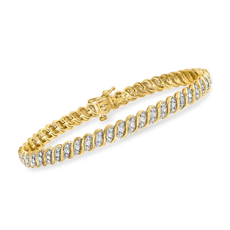 bracelets with moon charm -Ross-Simons 1.00- Diamond Twisted-Link Bracelet in 18kt Gold Over Sterling