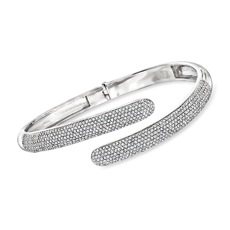 bracelets with initial charm -Ross-Simons Pave Diamond Bypass Cuff Bracelet in Sterling Silver