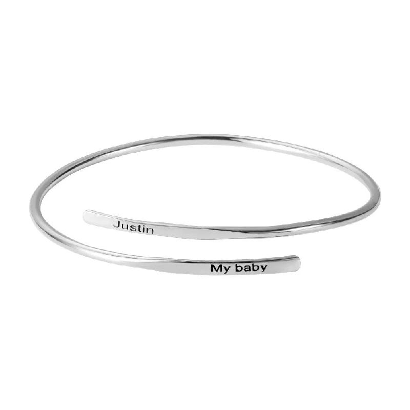 bracelets with star pendant -Open Bangle Bracelet Engraved Adjustable Solid Sterling Name Bracelet