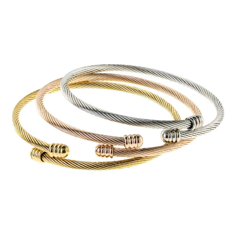 bracelets for special occasions -Multi Tri Color Textured Wrap Bangle Set