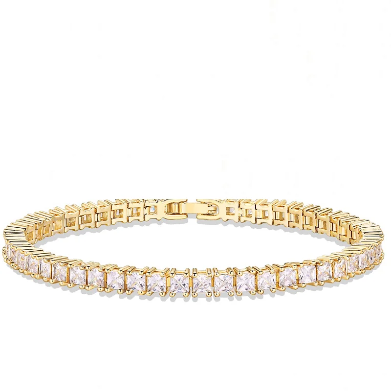 bracelets with crystal beads -18K Gold Princess Cut Cz Eternity Tennis Bracelet