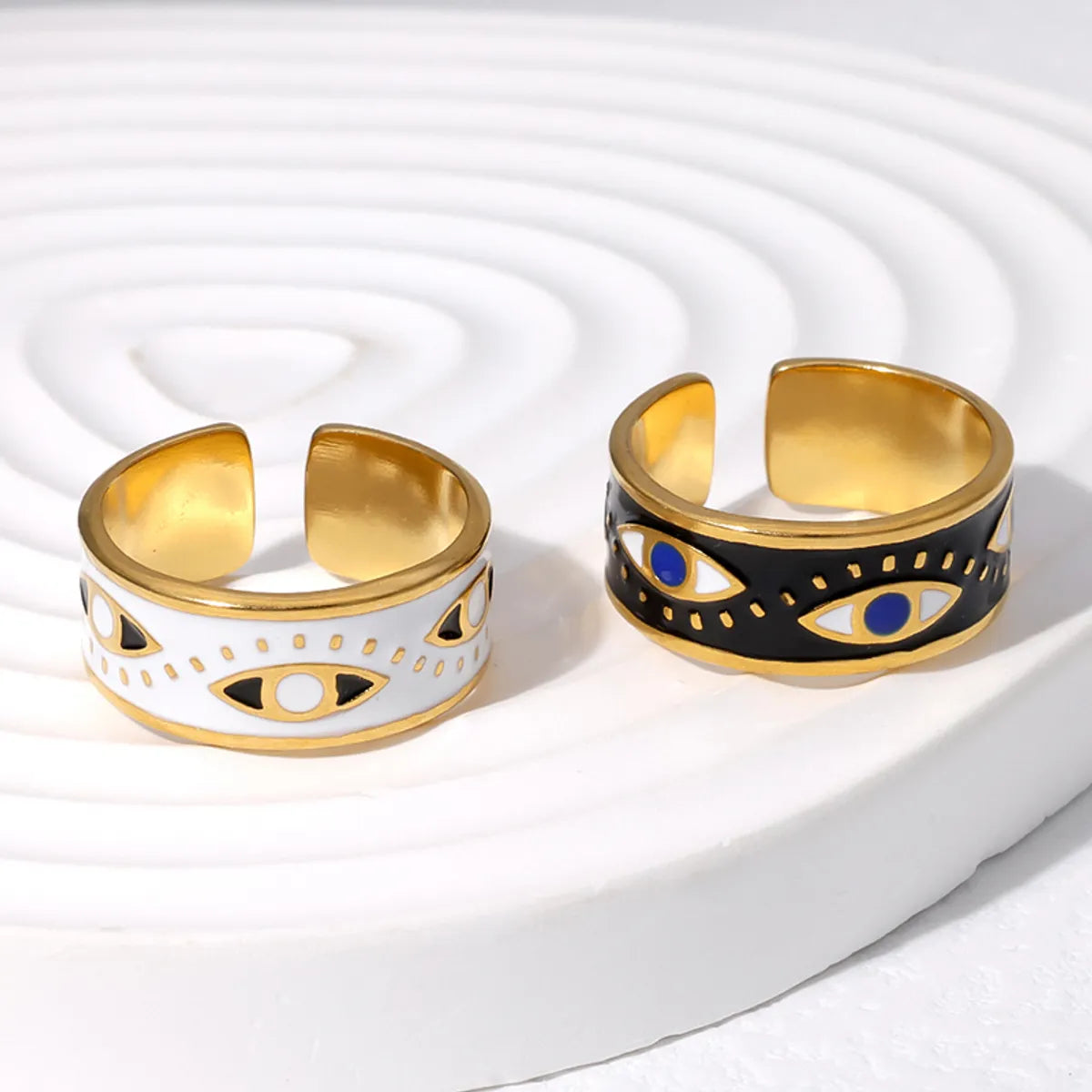 ladies rings with topaz blue -304 Stainless Steel 18K Gold Plated Punk Enamel Plating Eye Ab Glue Open Rings