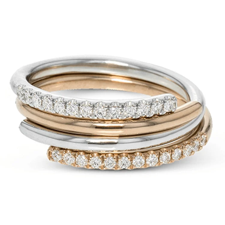 ladies rings trendy 2025 style -This two-tone 18k gold ring makes a modern statement set with .22 ctw of shining white diamonds. Perfect for stacking.