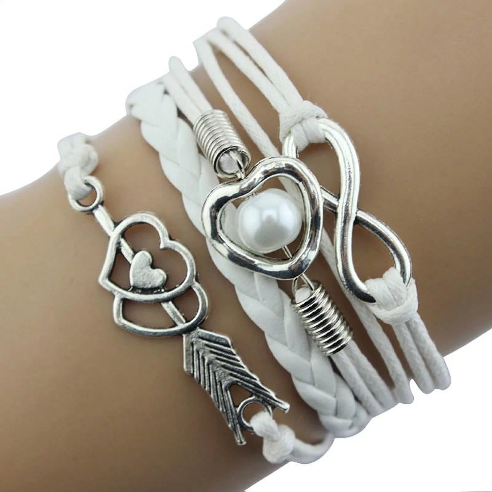 bracelets for everyday wear -Ozmmyan Sterling Silver Bracelets For Women Heart Pearl Friendship Antique Leather Bracelet