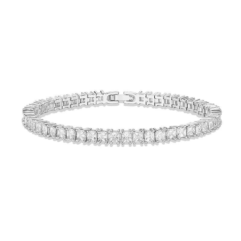 bracelets for prom night -18K Gold Cz Princess-cut Eternity Tennis Bracelet