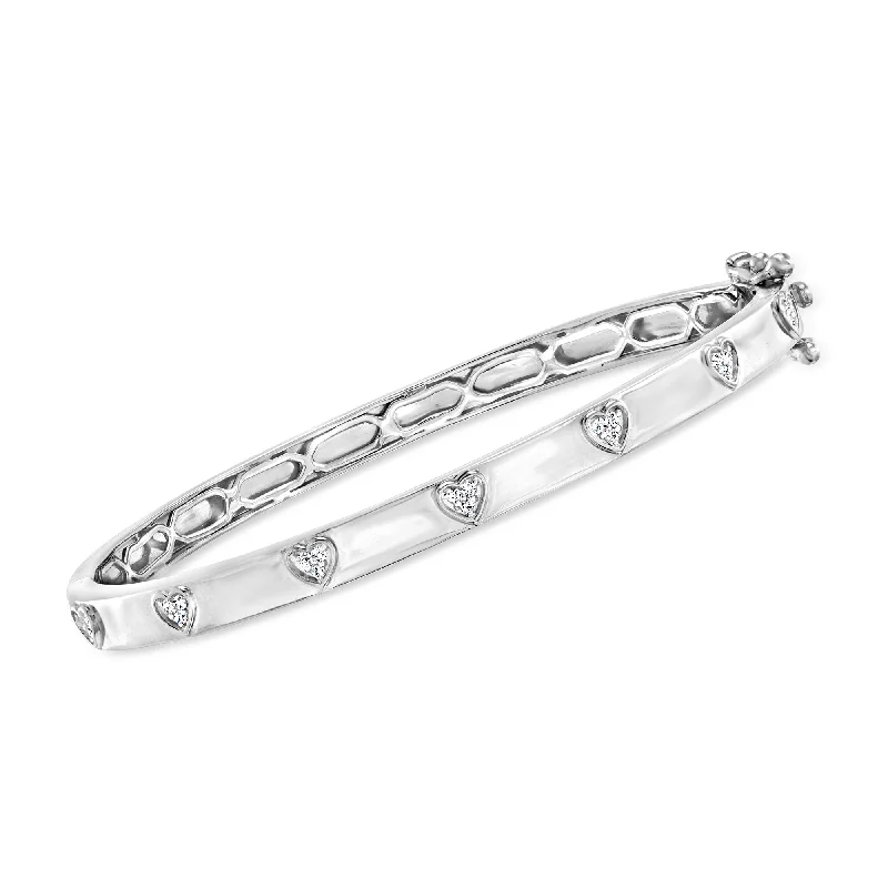 bracelets timeless beauty -Ross-Simons Diamond Heart Bangle Bracelet in Sterling Silver