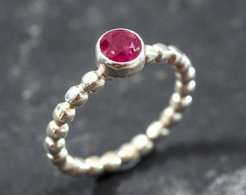 ladies rings eternity band style -Dainty Ruby Ring - Ruby Bezel Ring - Red Solitaire Ring