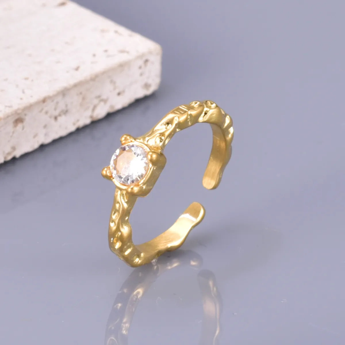 ladies rings stylish affordable -Wholesale Jewelry Simple Style Streetwear Solid Color 304 Stainless Steel Titanium Steel Rhinestones 18K Gold Plated Plating Inlay Open Rings