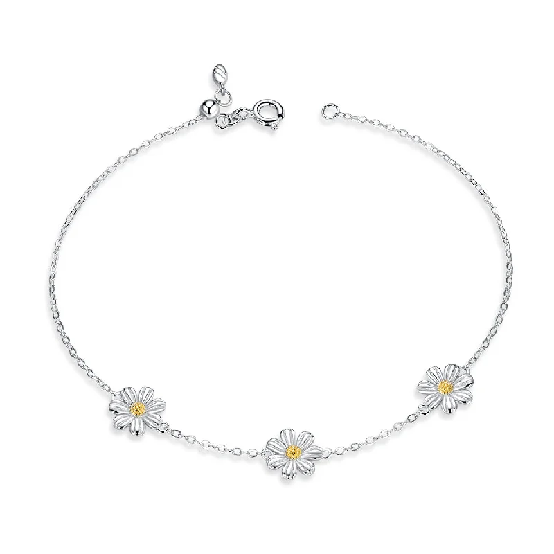 bracelets with infinity symbol -Triple Daisy Delight Station Bracelet Sterling Silver