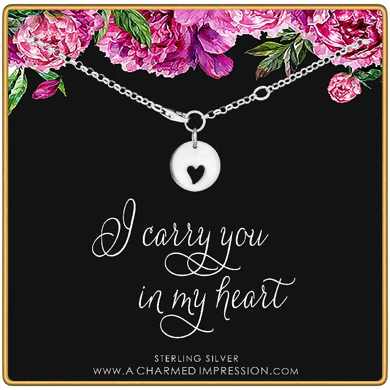 bracelets with white pearls -A Charmed Impression I Carry Your Heart in My Heart • Sterling Silver Bracelet • Memorial Jewelry • Remembrance Heart Cutout Charm • Loss of Mother Father • Mom Dad Sympathy Gift • Grief Jewelry