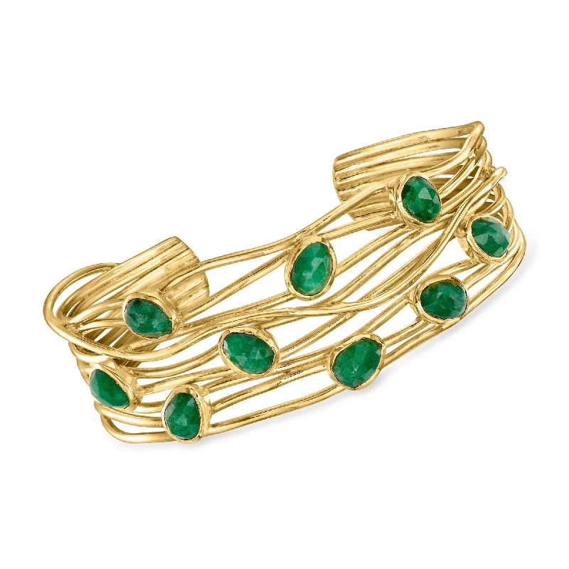 bracelets with gold plating -Ross-Simons Emerald Highway Cuff Bracelet in 18kt Gold Over Sterling