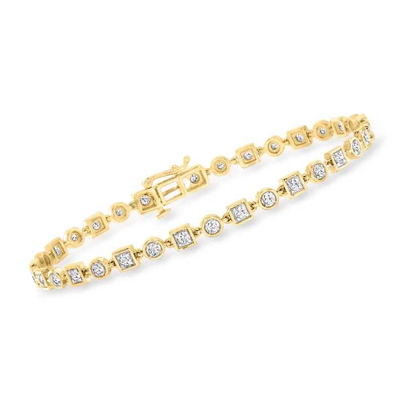 bracelets sleek modern design -Ross-Simons Diamond Geometric Bracelet in 14kt Yellow Gold