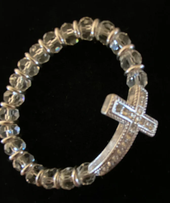 bracelets with infinity symbol -Clear Stone Cross Bracelet with Clear Beads