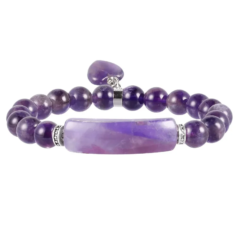 bracelets for fashion lovers -VINCHIC 8MM Amethyst Bracelet Love Heart Stretch Bracelet Energy Crystal Bracelet for Women Girls