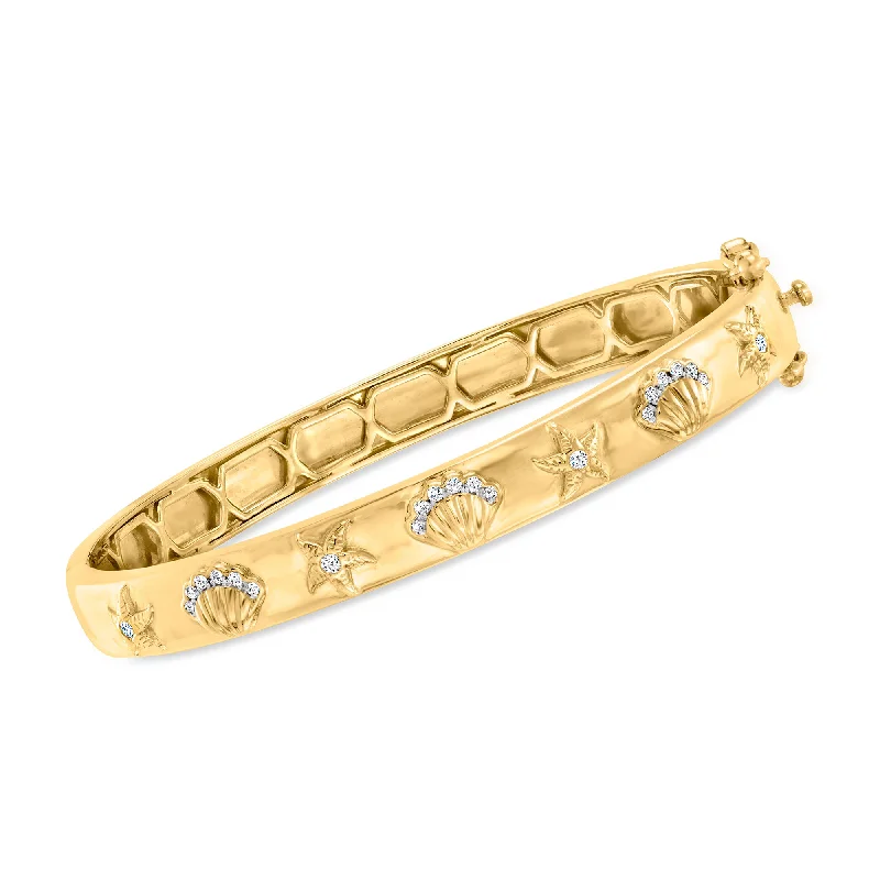 bracelets with diamond sparkle -Ross-Simons Diamond Sea Life Bangle Bracelet in 18kt Gold Over Sterling