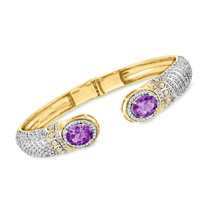 bracelets with orange garnet -Ross-Simons Amethyst and White Topaz Cuff Bracelet in 18kt Gold Over Sterling