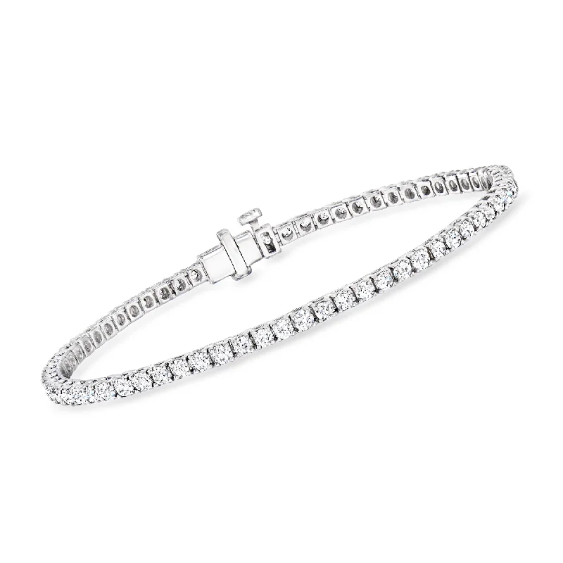 bracelets with floral charm -Ross-Simons Lab-Grown Diamond Tennis Bracelet in Sterling Silver