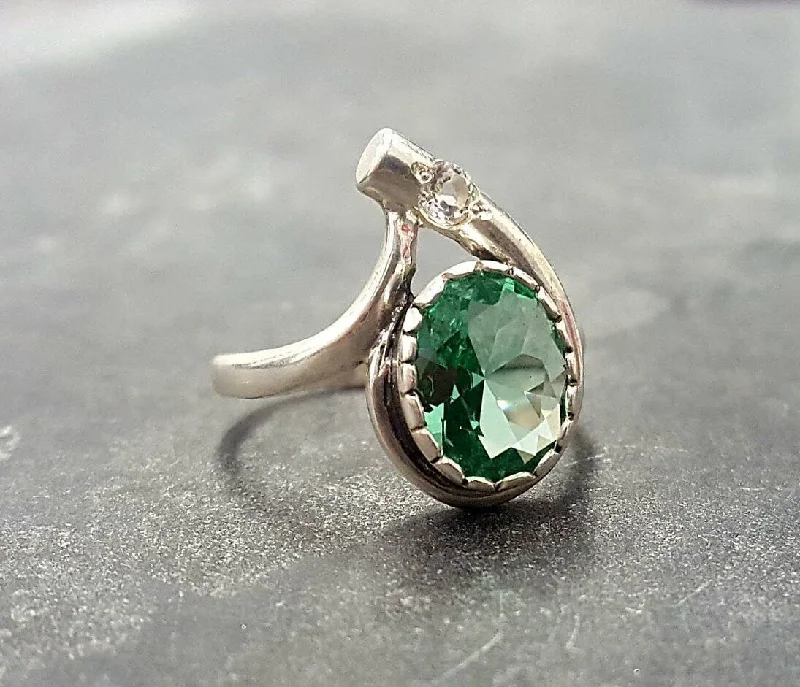 ladies rings for young women -Mint Emerald Ring - Green Teardrop Ring - Vintage Oval Ring