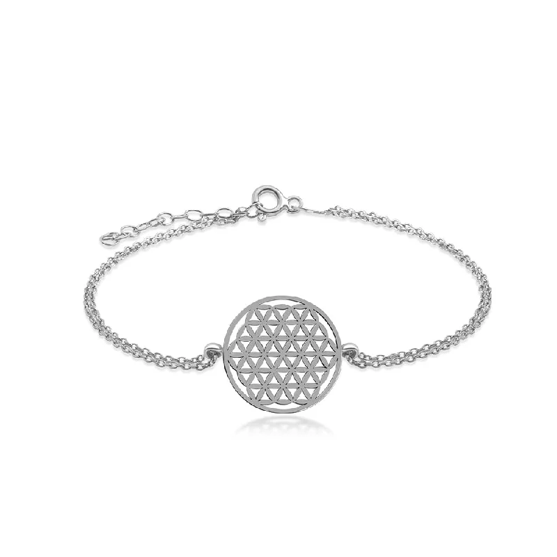 bracelets with emerald green -Flower of Life Silver Chain Bracelet for Women