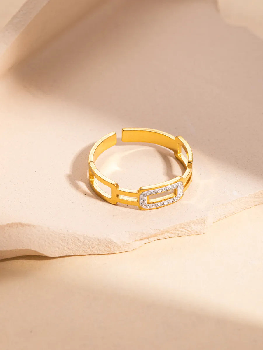 Golden Square Diamond-Studded Ring