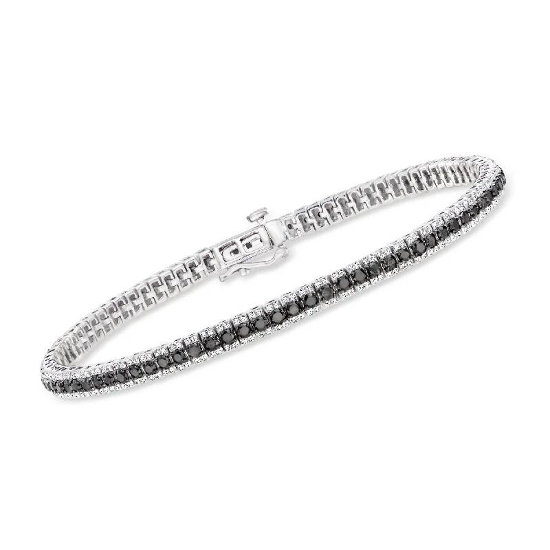 bracelets for young women -Ross-Simons Black and White Diamond Tennis Bracelet in Sterling Silver