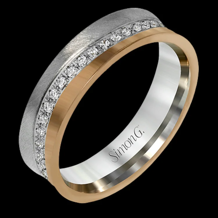 ladies rings budget friendly luxury -This two-toned unisex ring has a row of diamonds down the center totaling .36 ctw, and white gold on one side, and rose gold on the other.