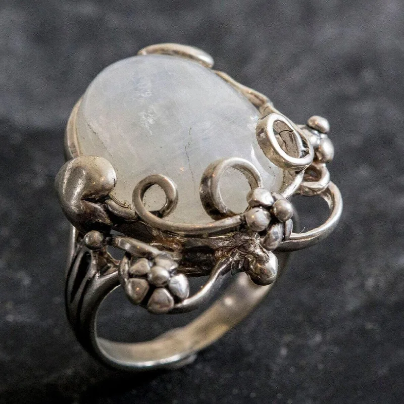 ladies rings with crystal sparkle -Moonstone Statement Ring - Large Boho Ring - Flower Moonstone Ring