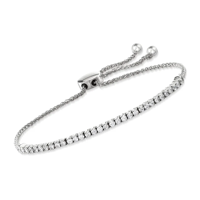 bracelets rose gold fashion -Ross-Simons Diamond Line Bolo Bracelet in 14kt White Gold