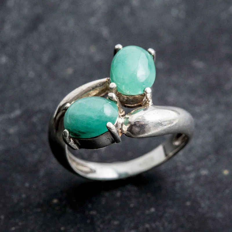 ladies rings with aquamarine gem -Emerald Statement Ring - Two Stone Ring - Bypass Emerald Ring