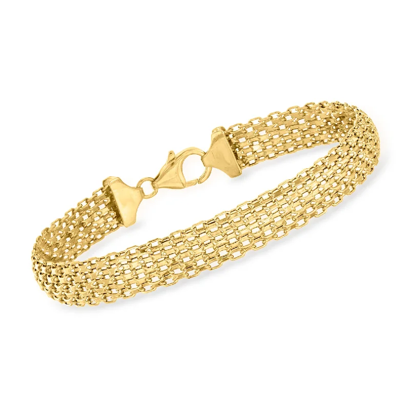 bracelets with zircon sparkle -Ross-Simons Italian 14kt Yellow Gold Bismark-Link Bracelet