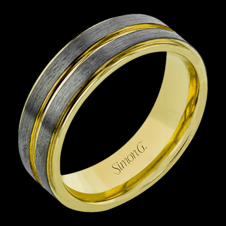 ladies rings for evening wear -This two-tone 14k men's ring is an updated take on a classic style with yellow and gray gold creating a unique look.