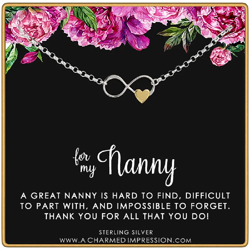 bracelets for beach wear -A Charmed Impression Nanny Gifts from Kids for Women • Gift for Nanny Bracelet • Sterling Silver Bracelet • Babysitter Gratitude and Appreciation Jewelry • Best Nanny Ever • Infinity Gold Heart Charm