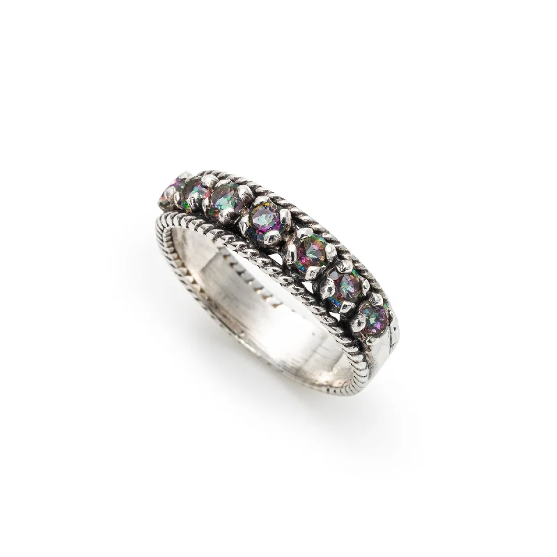 ladies rings dainty subtle charm -Mystic Topaz Ring - Half Eternity Band - Purple Vintage Ring