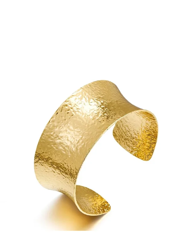 bracelets with lock charm -18K Gold Polished Textured Cuff Bangle