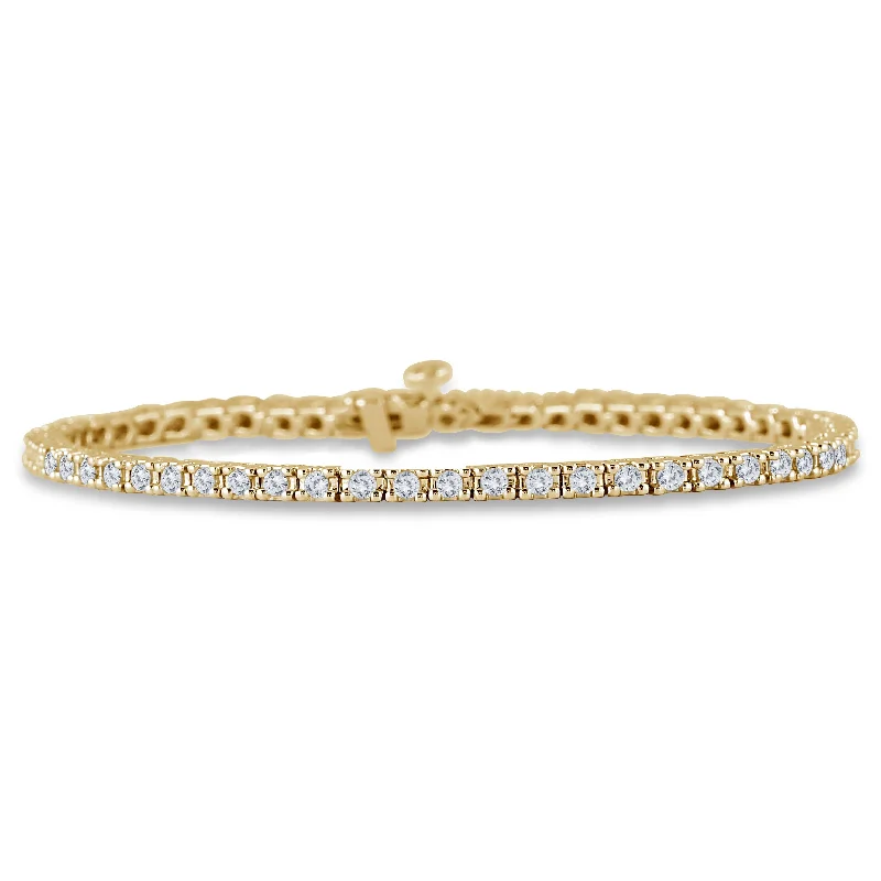 bracelets with silver charm -14kt yellow gold diamond tennis bracelet with 4 prong, 2.00 cts tw