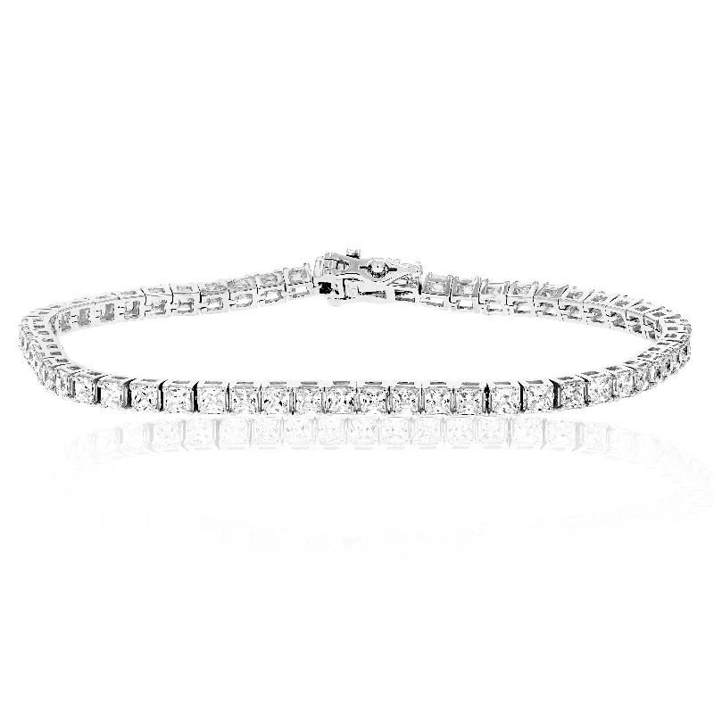 bracelets wide cuff style -4 cttw SI2-I1 Princess Diamond Tennis Bracelet 14K White Gold 7 Inches Square