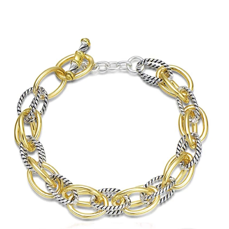 bracelets chic modern look -18k Gold Two Tone Textured Link Bracelet