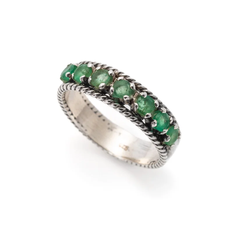 ladies rings with rose quartz -Natural Emerald Ring - Green Eternity Ring - Wide Vintage Band