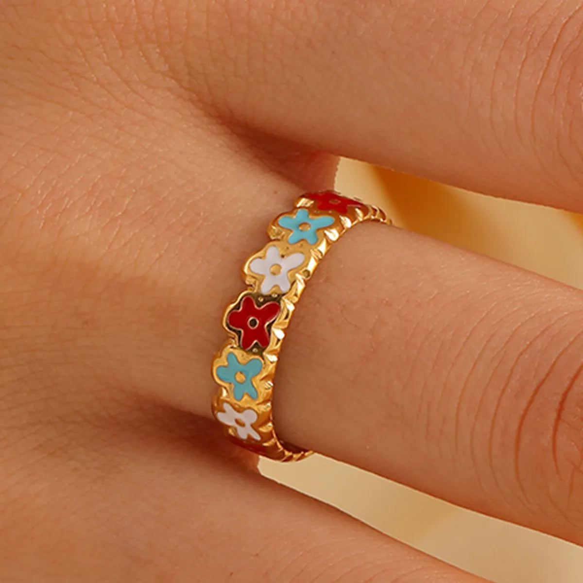 ladies rings with citrine yellow -Wholesale Jewelry Cute Sweet Flower 304 Stainless Steel 18K Gold Plated Open Rings