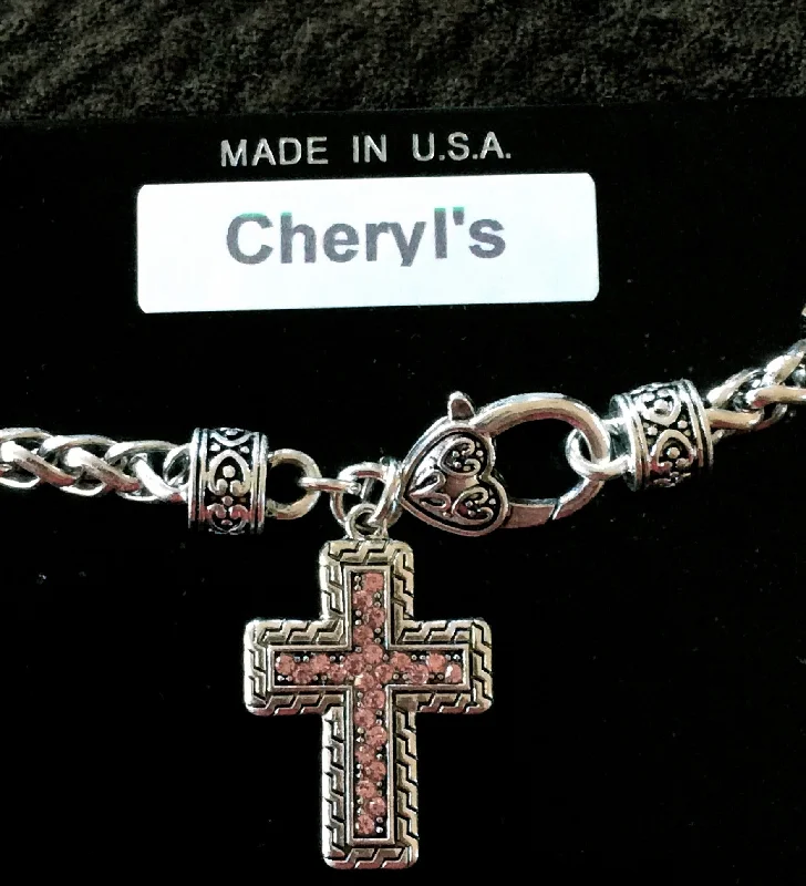 bracelets with orange garnet -Pink Cross Clasp Bracelet