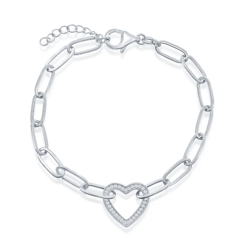 bracelets trendy 2025 style -Sterling Silver or Gold Plated Over Sterling Silver CZ Heart Paperclip Bracelet