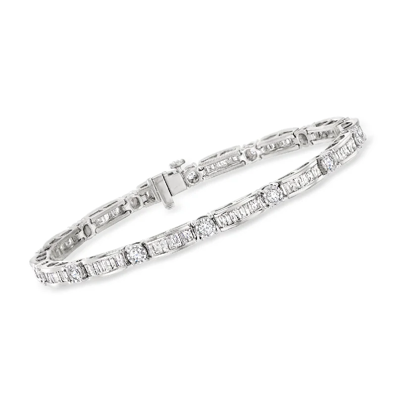 bracelets with ruby red -Ross-Simons 3.00- Baguette and Round Diamond Bracelet in Sterling Silver. 7 inches