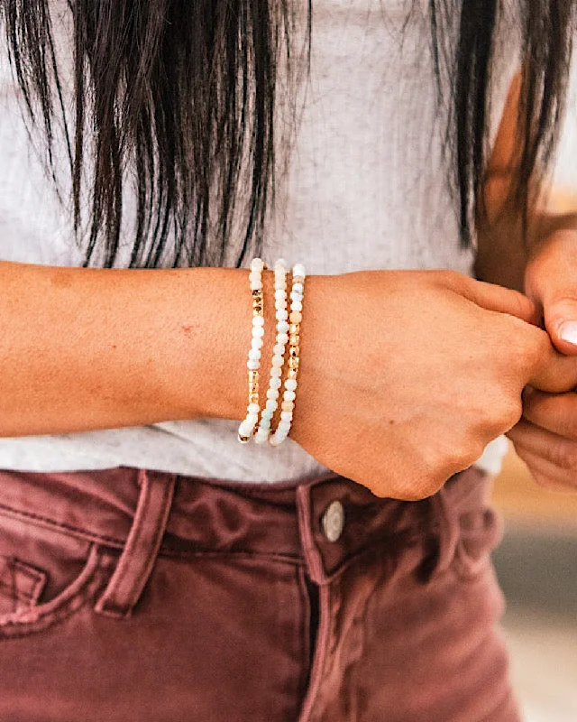 bracelets with teal turquoise -Green Stone Bracelet Set