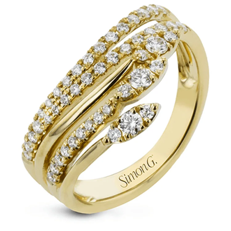 ladies rings infinity symbol charm -This 18k gold ring features .50 ctw of round white diamonds in a modern design.