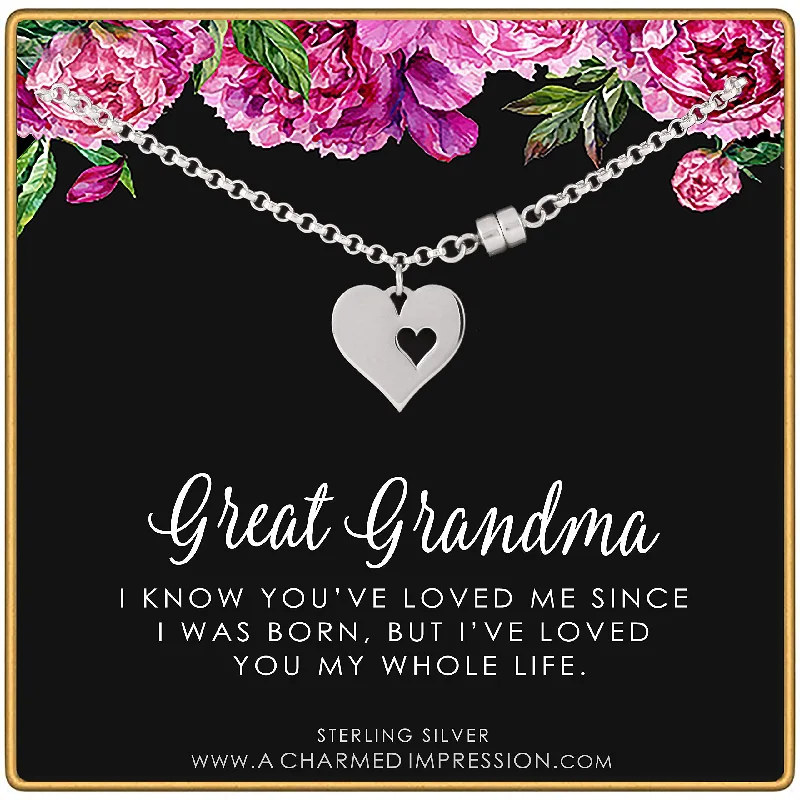 bracelets adjustable length fit -Sterling Silver Great Grandma Bracelet • Gifts from Grandson Granddaughter • Jewelry with Card • Two Hearts Charm Bracelet • Gifts for Women • Grandmother Bracelet • 7 Inch Bracelet • Magnetic Clasp