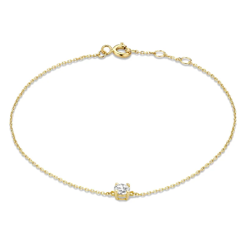 bracelets minimalist sleek design -Le Marais Isabeau 14 karat gold bracelet with zirconia stone