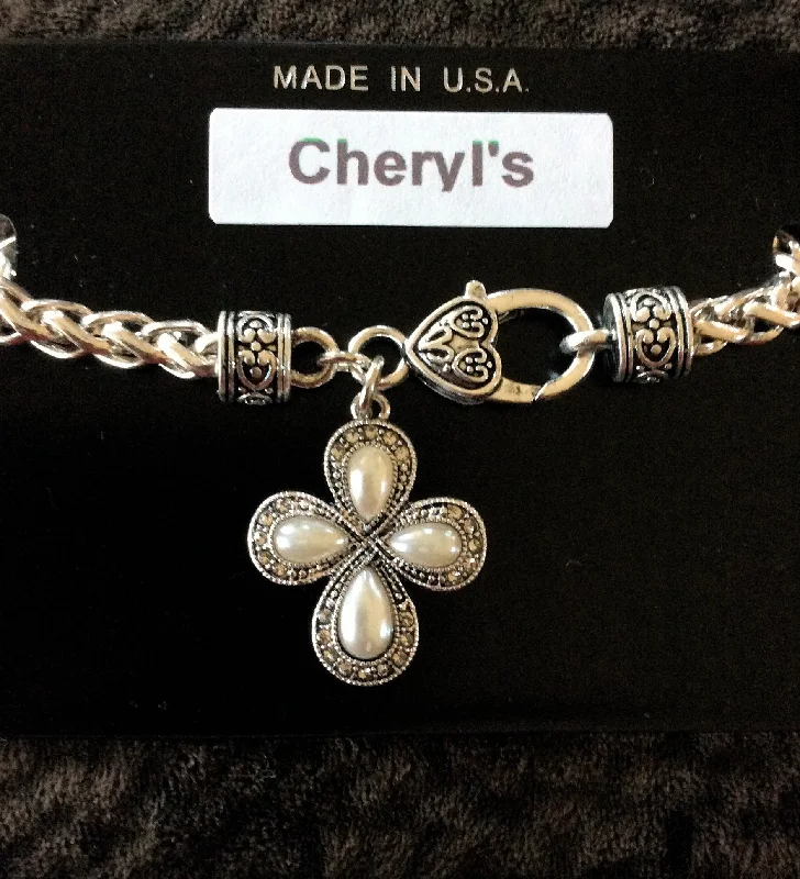 bracelets affordable luxury -Pearl Cross Clasp Bracelet